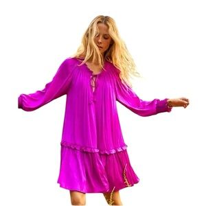 Anthropologie Giulia Tunic Dress Fuchsia Long Sleeve Size M